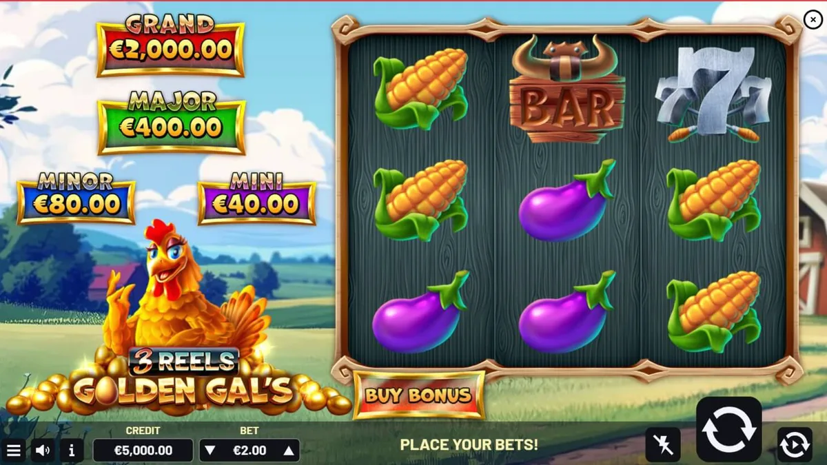 Tampilan visual slot Golden Gal’s 3 Reels dengan tema pertanian yang ceria
